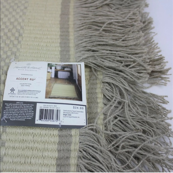 Hearth & Hand 2'x3' Jute Rug Cream w/ Gray Fringe - Picture 5 of 6